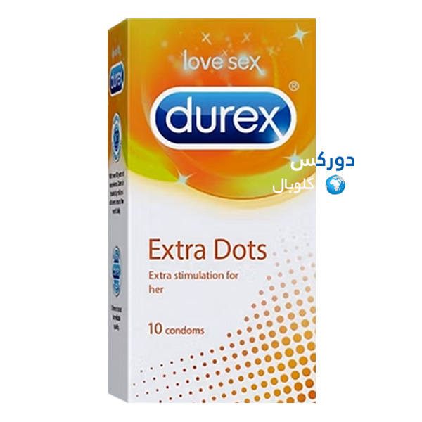 تصویر بسته‌بندی کاندوم نازک دورکس مدل Extra Dots بسته 10 عددی با طراحی نازک و خار‌دار برای افزایش تحریک در رابطه