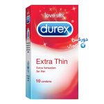 تصویر بسته‌بندی کاندوم دورکس مدل Extra Thin بسته ۱۰ عددی طراحی‌شده با لاتکس فوق‌نازک برای انتقال حس بیشتر