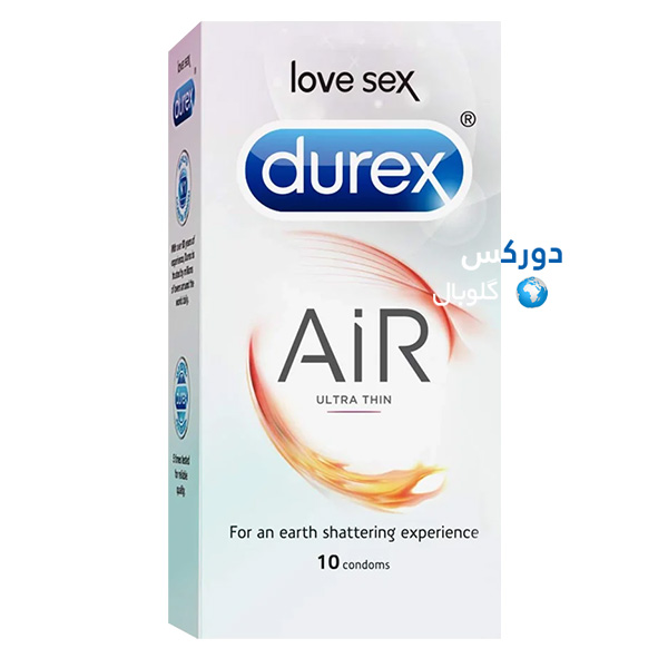تصویر بسته‌بندی کاندوم بسیار نازک دورکس مدل Air Ultra Thin بسته 10 عددی با طراحی سبک برای تماس طبیعی‌تر