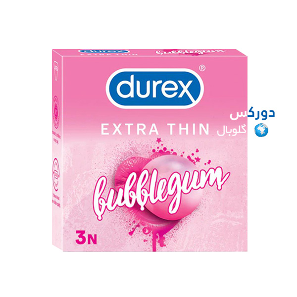 تصویر بسته‌بندی کاندوم بسیار نازک دورکس مدل bubblegum بسته 3 عددی با رایحه آدامس بادکنکی