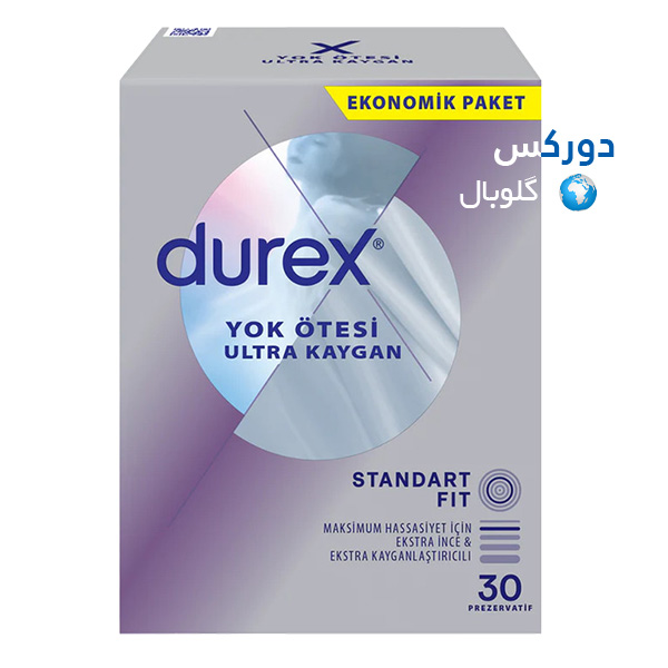 تصویر بسته‌بندی کاندوم دورکس مدل بسیار نازک yok otesi ultra kaygan بسته 30 عددی